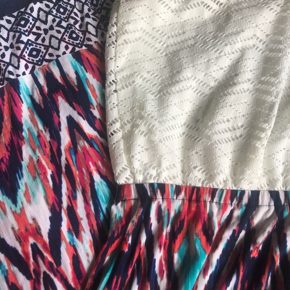 Maxi Dress White Lace Top & Multi Colored Pattern - Picture 3 of 5